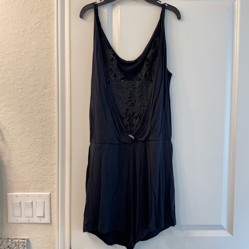 Elegant Black Lace Detail Women's Romper